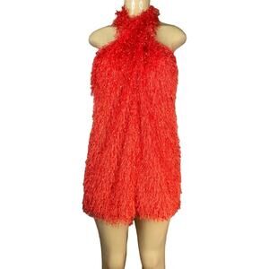 Zara Twist Halter Neck Fringe Mini Dress Sleeveless Bright Orange SZ Small